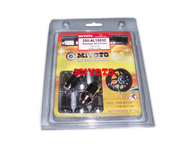 UNIVERSAL - M12x1.5  HEPTAGON NUT (CHROME) (16 PCS + 1 SOCKET / SET) OD16mm  (200-AL1003C)
