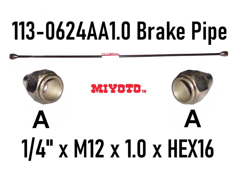 1/4" x 24" BRAKE PIPE & NUT  (IN x IN) (M12 x 1.0 x Hex16 x 21L) (113-0624AA1.0)