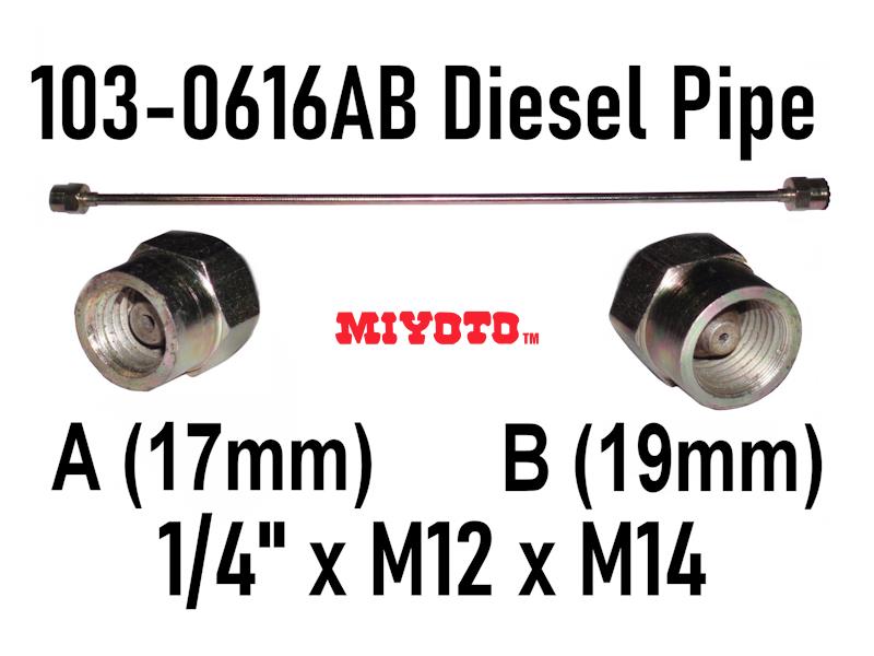 16"  DIESEL PIPE W/NUT (M12 x M14 x OD17 x OD19)(IN x IN) (103-0616AB)
