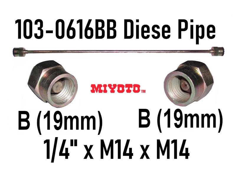 16"  DIESEL PIPE W/NUT  (M14 x M14 x OD19)(IN x IN) (103-0616BB)